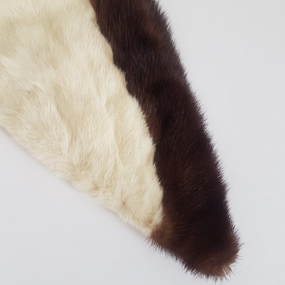 60s Vintage Two Tone Mink Fur Collar, Cream White Brown Mink Fur Scarf - Picture 3 of 9